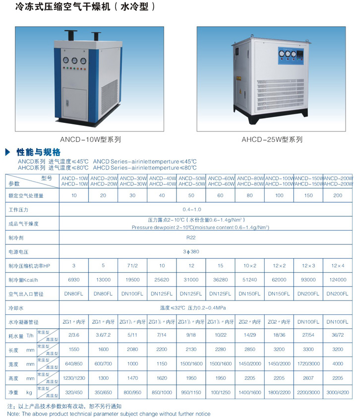 风冷式冷干机技术参数